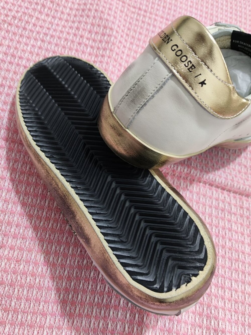 Golden Goose Distressed Metallic Gold Trim Super-Star Sneakers - Picture 7 of 8
